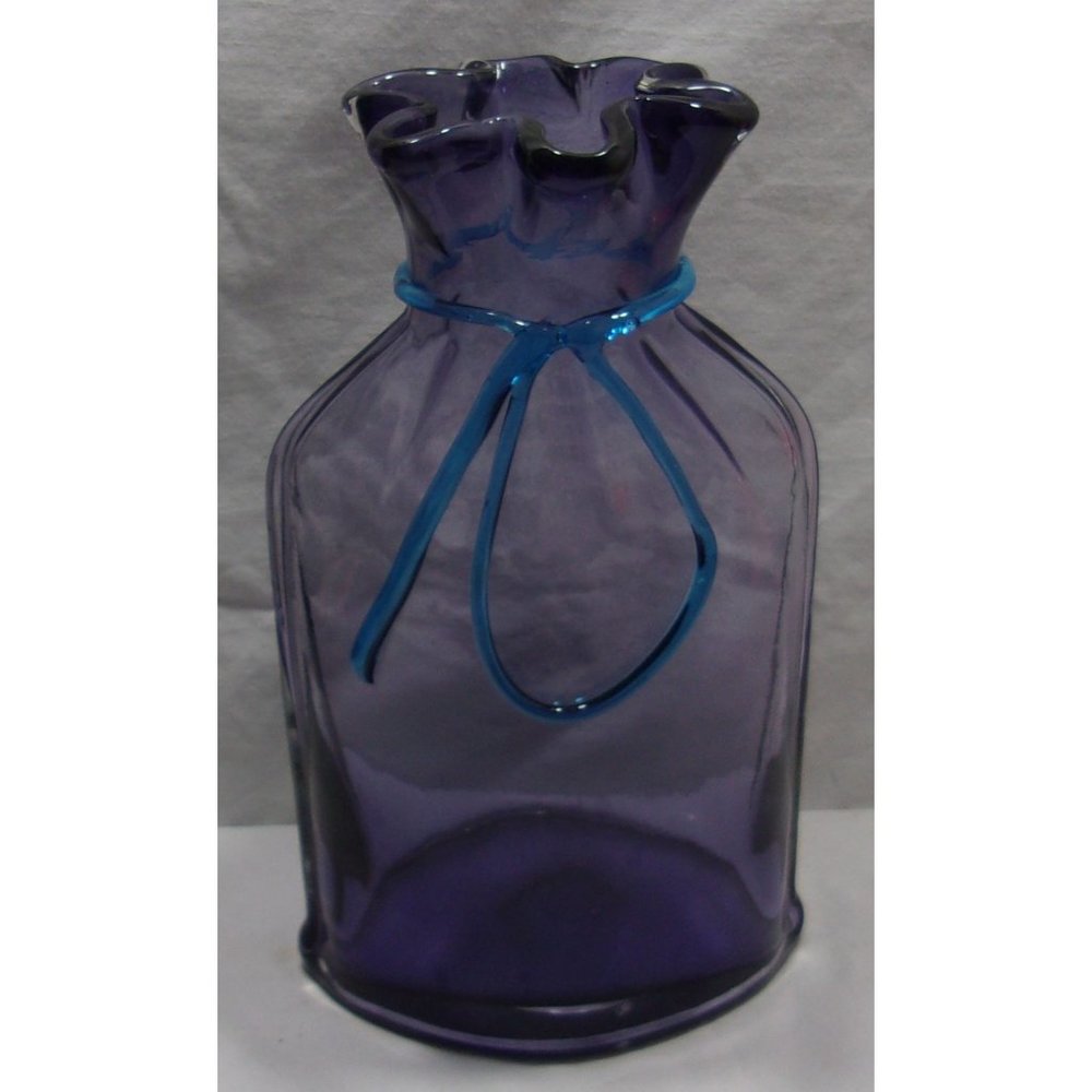 Vtg Purple/Amethyst Pilgrim Hand Blown Glass Vessel/Vase w/ Applied Bow 10"